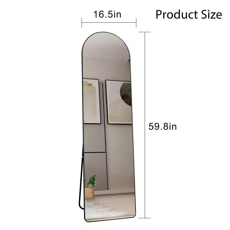 Specchio intero elegante 59*16.5 pollici con cornice in lega di alluminio, specchio da terra ad arco, specchio da pavimento per soggiorno, sala trucco, nero