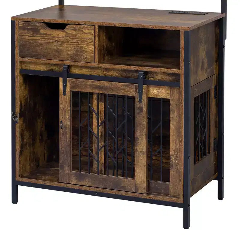 Mobile Contenitore Indipendente 2 in 1 con Credenza e Cucina, Gabbia per Cani, Kennel per Cani di Piccola Taglia fino a 18 kg, Marrone Rustico - ModernLuxe