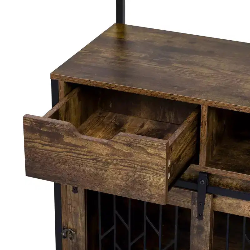 Mobile Contenitore Indipendente 2 in 1 con Credenza e Cucina, Gabbia per Cani, Kennel per Cani di Piccola Taglia fino a 18 kg, Marrone Rustico - ModernLuxe