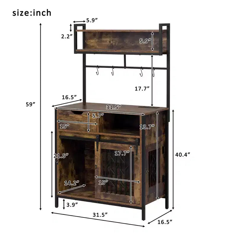 Mobile Contenitore Indipendente 2 in 1 con Credenza e Cucina, Gabbia per Cani, Kennel per Cani di Piccola Taglia fino a 18 kg, Marrone Rustico - ModernLuxe