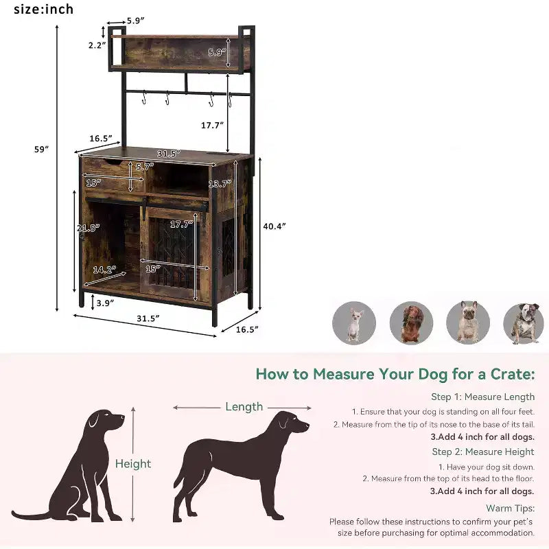 Mobile Contenitore Indipendente 2 in 1 con Credenza e Cucina, Gabbia per Cani, Kennel per Cani di Piccola Taglia fino a 18 kg, Marrone Rustico - ModernLuxe