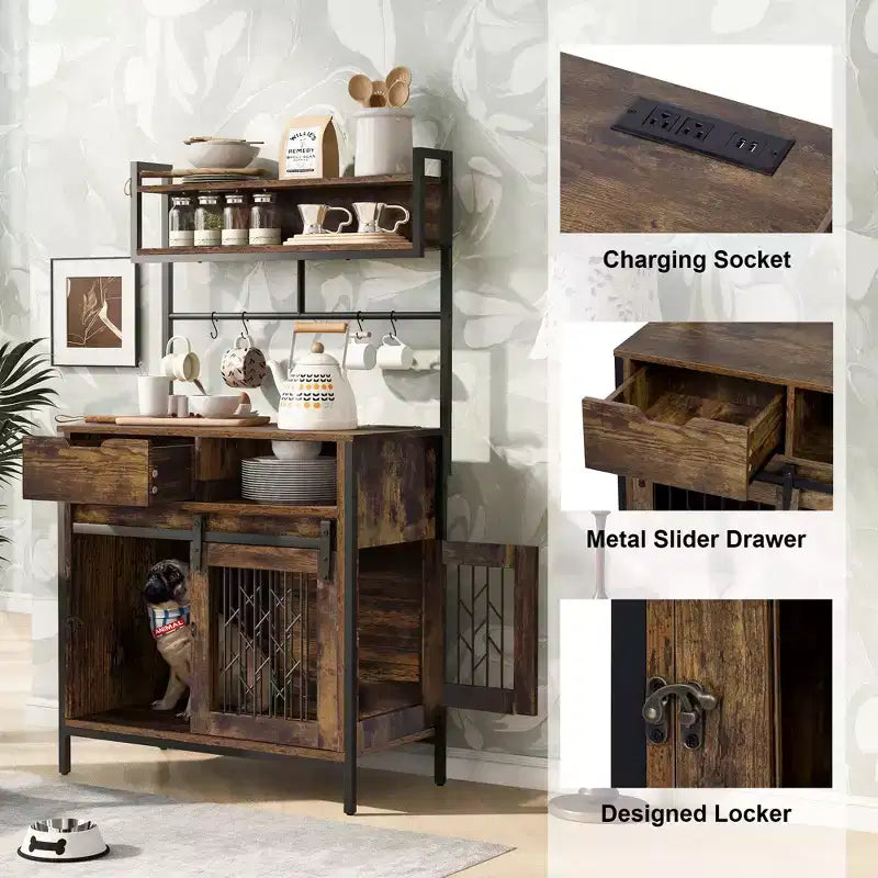 Mobile Contenitore Indipendente 2 in 1 con Credenza e Cucina, Gabbia per Cani, Kennel per Cani di Piccola Taglia fino a 18 kg, Marrone Rustico - ModernLuxe