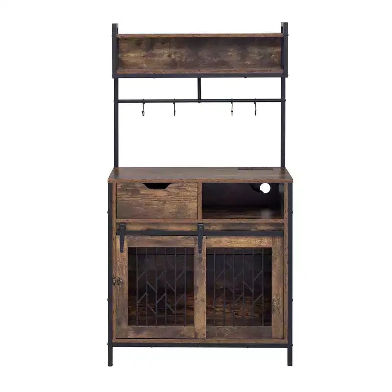 Mobile Contenitore Indipendente 2 in 1 con Credenza e Cucina, Gabbia per Cani, Kennel per Cani di Piccola Taglia fino a 18 kg, Marrone Rustico - ModernLuxe
