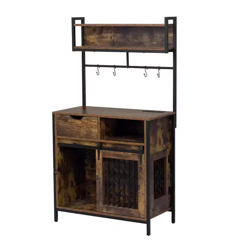 Mobile Contenitore Indipendente 2 in 1 con Credenza e Cucina, Gabbia per Cani, Kennel per Cani di Piccola Taglia fino a 18 kg, Marrone Rustico - ModernLuxe