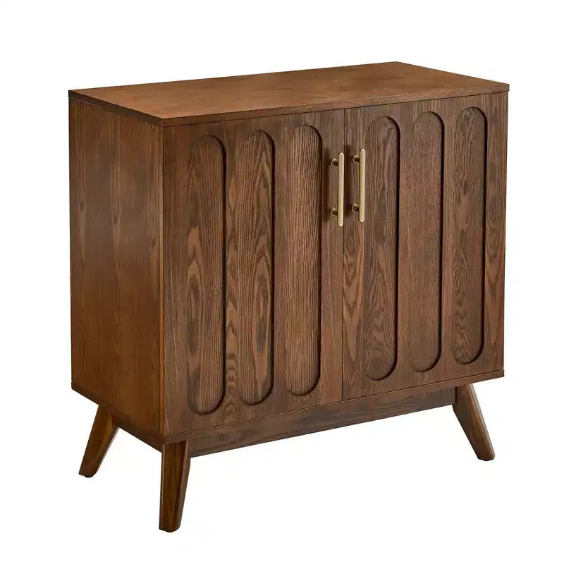 Mobile Contenitore in Legno con Ante Doppie e Piedini Mid-Century, Marrone