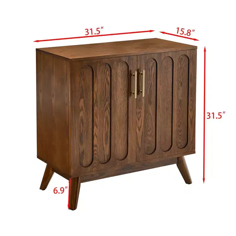 Mobile Contenitore in Legno con Ante Doppie e Piedini Mid-Century, Marrone