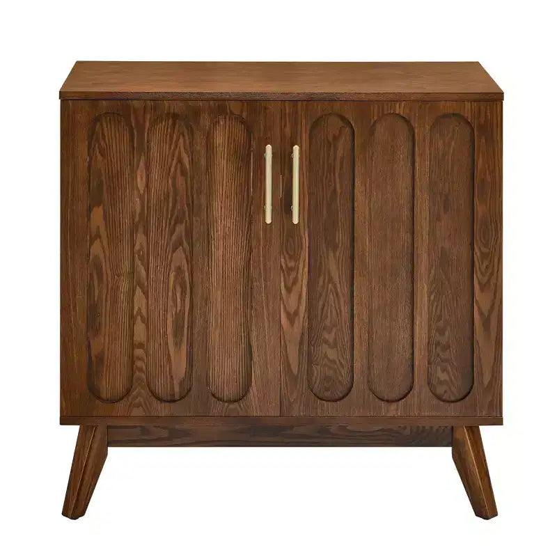 Mobile Contenitore in Legno con Ante Doppie e Piedini Mid-Century, Marrone