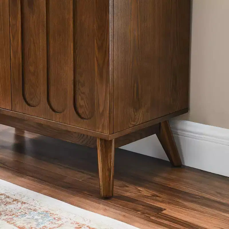 Mobile Contenitore in Legno con Ante Doppie e Piedini Mid-Century, Marrone