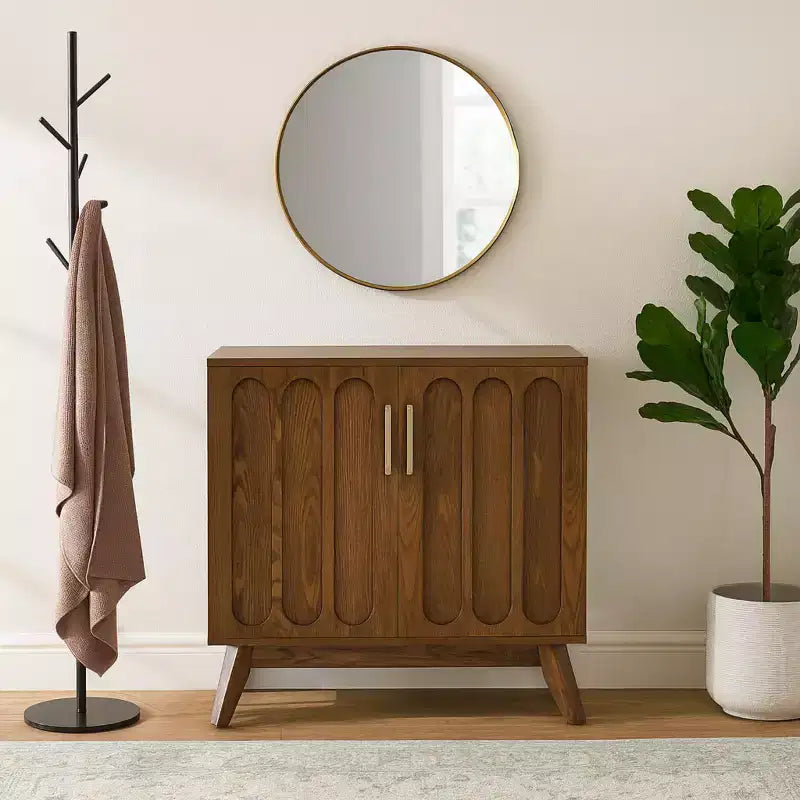 Mobile Contenitore in Legno con Ante Doppie e Piedini Mid-Century, Marrone
