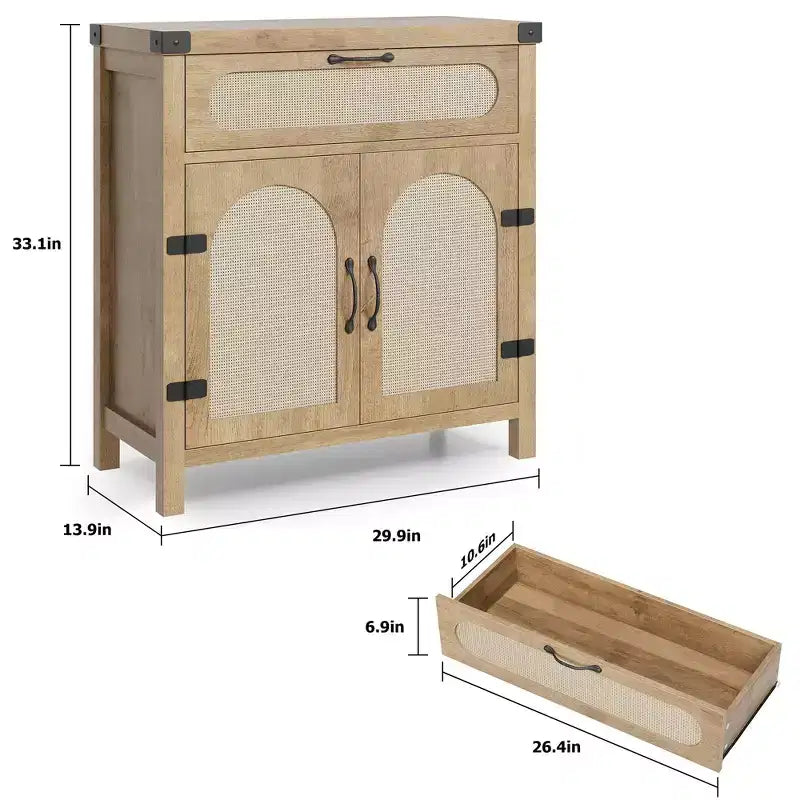 Credenza Buffet con Cassetto, Mobile Contenitore Stile Fattoria/Boho con Mobile Bar per Sala da Pranzo, Salotto, Ingresso, Naturale