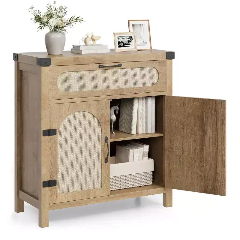 Credenza Buffet con Cassetto, Mobile Contenitore Stile Fattoria/Boho con Mobile Bar per Sala da Pranzo, Salotto, Ingresso, Naturale