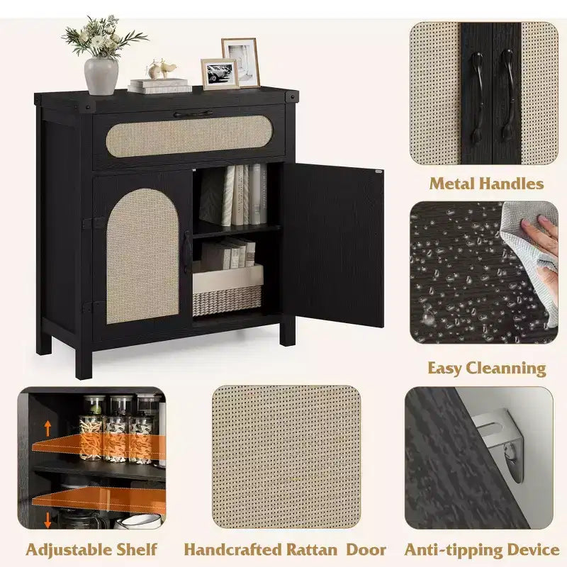 Credenza Buffet con Cassetto, Mobile Contenitore Stile Fattoria/Boho con Mobile Bar per Sala da Pranzo, Salotto, Ingresso, Naturale