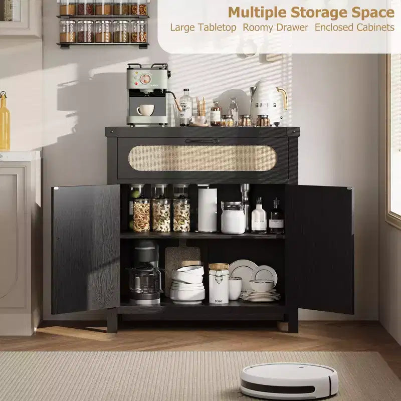 Credenza Buffet con Cassetto, Mobile Contenitore Stile Fattoria/Boho con Mobile Bar per Sala da Pranzo, Salotto, Ingresso, Naturale