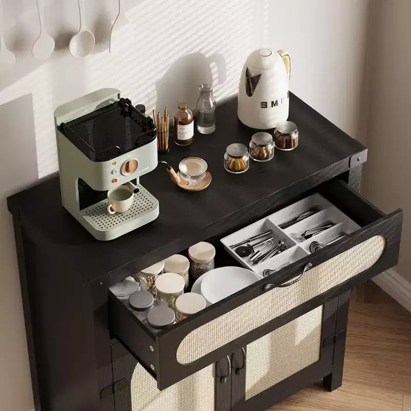Credenza Buffet con Cassetto, Mobile Contenitore Stile Fattoria/Boho con Mobile Bar per Sala da Pranzo, Salotto, Ingresso, Naturale