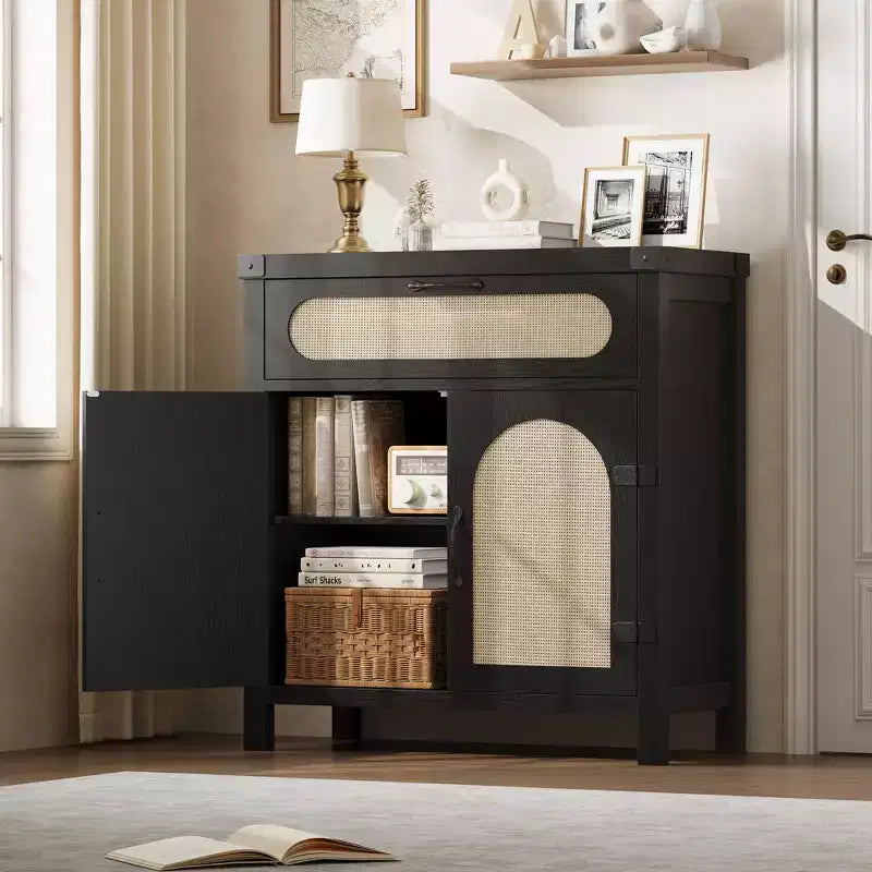 Credenza Buffet con Cassetto, Mobile Contenitore Stile Fattoria/Boho con Mobile Bar per Sala da Pranzo, Salotto, Ingresso, Naturale