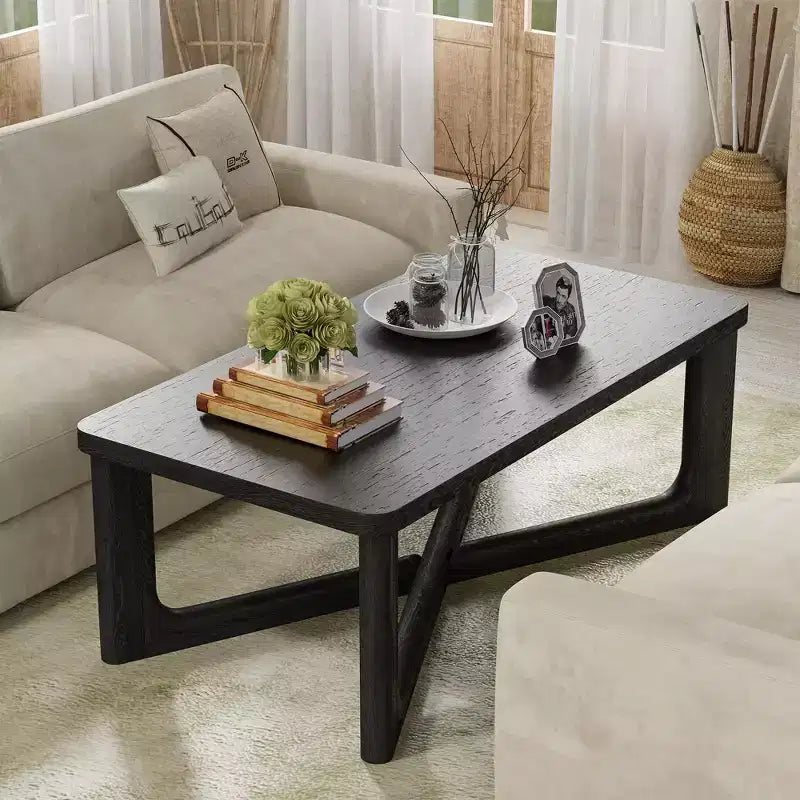 50 tavolino da caffè moderno rettangolare in legno massello stile rustico con gambe incrociate robuste, tavolino centrale per casa, ufficio, soggiorno, nero
