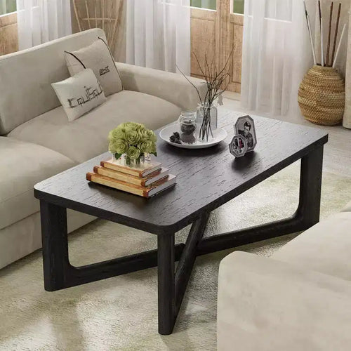 50 tavolino da caffè moderno rettangolare in legno massello stile rustico con gambe incrociate robuste, tavolino centrale per casa, ufficio, soggiorno, nero