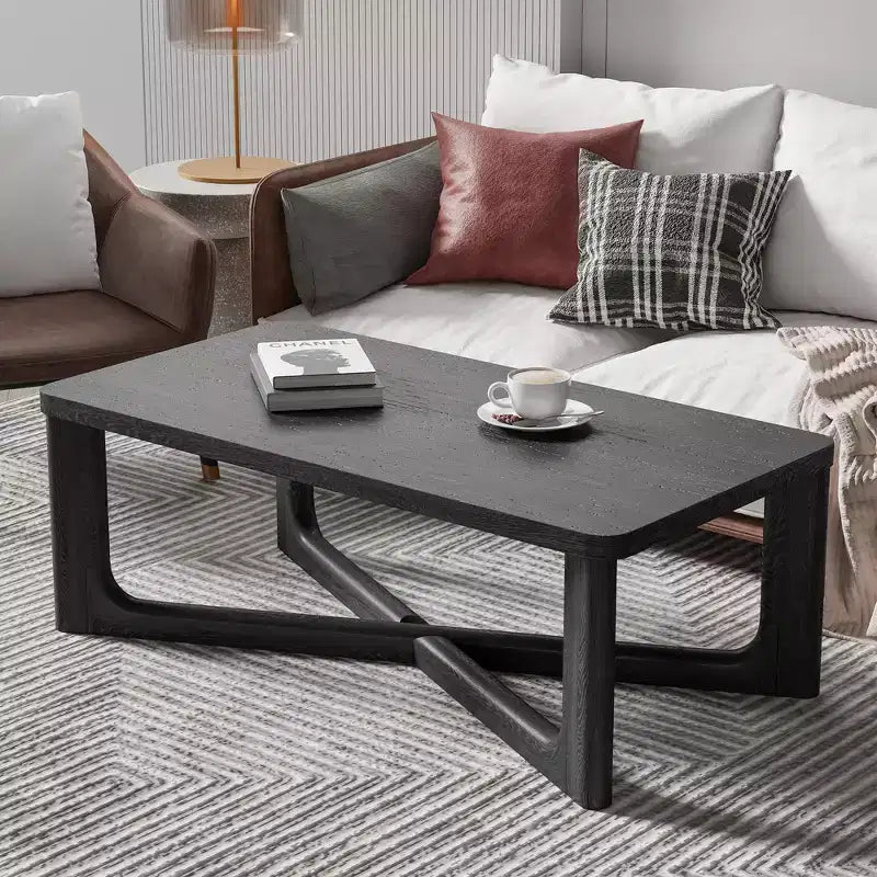 50 tavolino da caffè moderno rettangolare in legno massello stile rustico con gambe incrociate robuste, tavolino centrale per casa, ufficio, soggiorno, nero