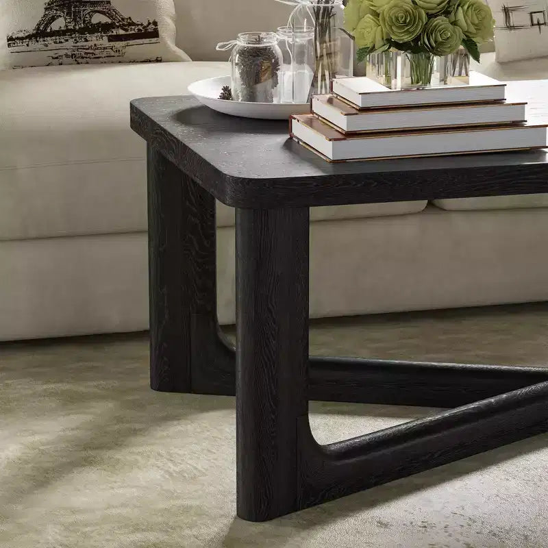 50 tavolino da caffè moderno rettangolare in legno massello stile rustico con gambe incrociate robuste, tavolino centrale per casa, ufficio, soggiorno, nero