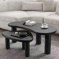 PexFix 34 Modern Black Nested Coffee Tables Set 2-Piece Irregular Organic Shaped Solid Wood Accent Tables for Home Office Living Room & Bedroom
