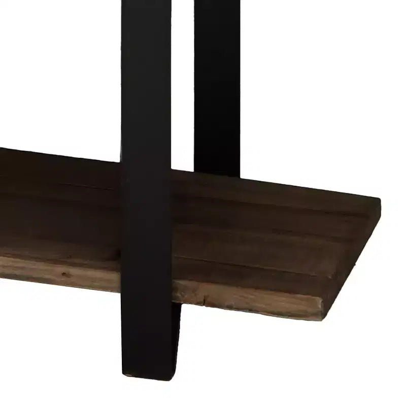 Panca da ingresso in legno massello da 48 pollici con ripiano, finitura rustica naturale con gambe in metallo nero e cinghie decorative