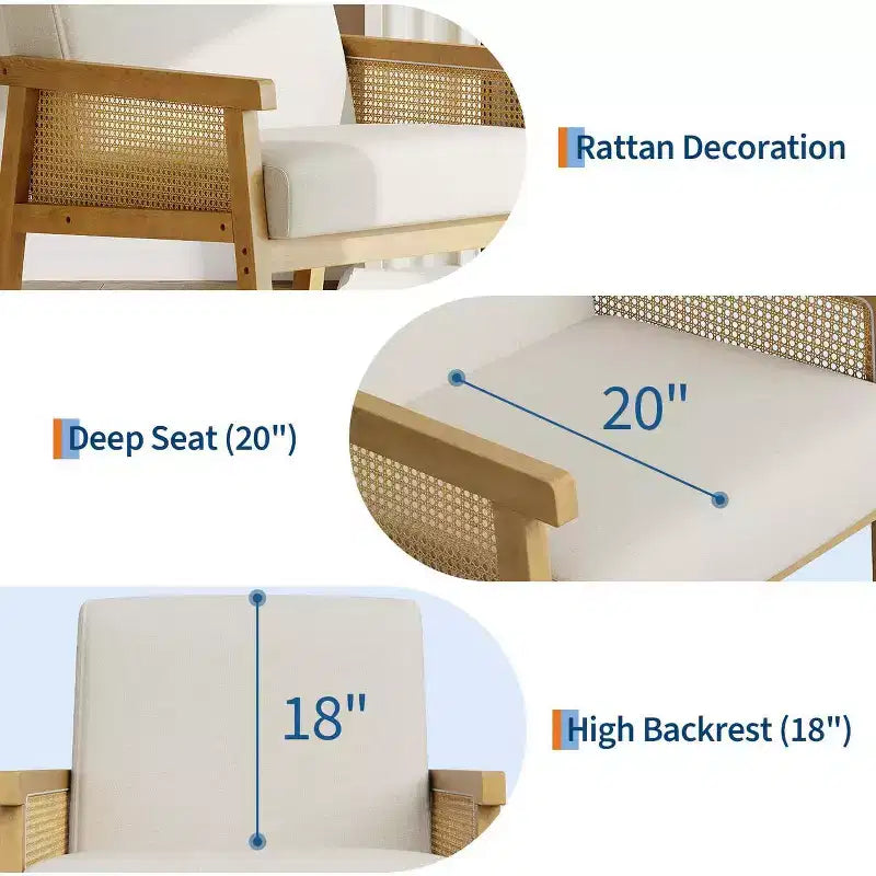 Poltrona in Rattan, Sedia a Braccioli ad Alto Schienale con Struttura in Legno, Poltrona Relax da Lettura per Casa e Sala d'Attesa