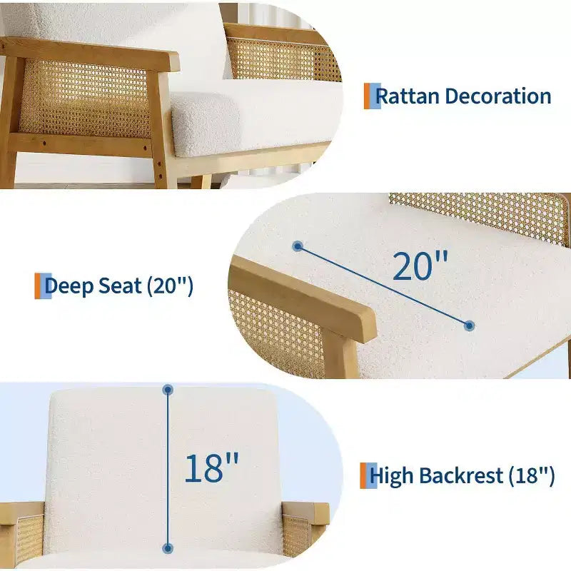 Poltrona in Rattan, Sedia a Braccioli ad Alto Schienale con Struttura in Legno, Poltrona Relax da Lettura per Casa e Sala d'Attesa
