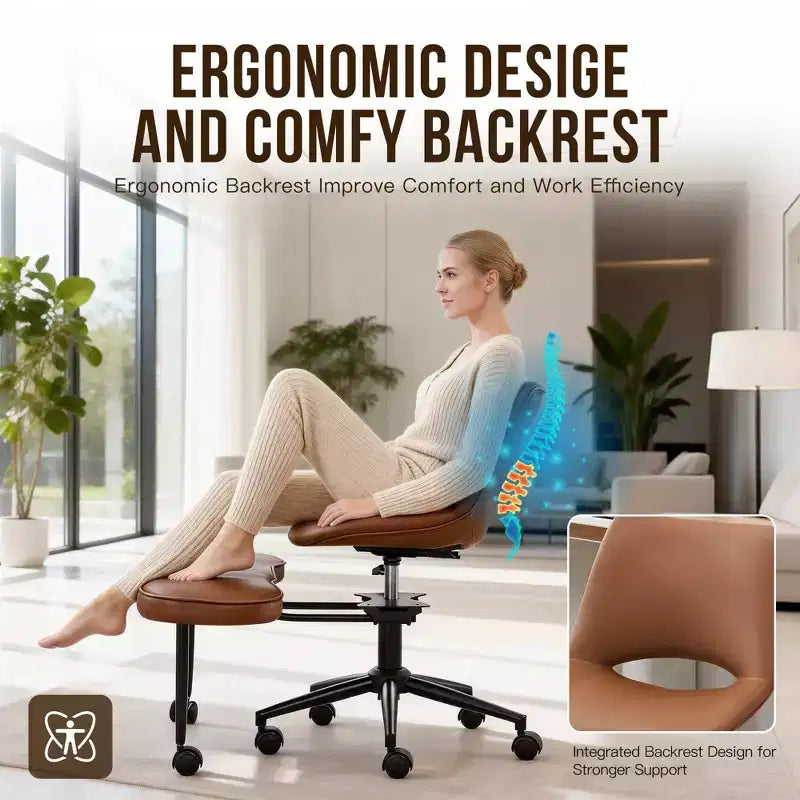 Sedia lounge a gambe incrociate ergonomica, supporto lombare alto, altezza regolabile, girevole a 360°, seduta incrociata, ruote, per meditazione, yoga, ADHD