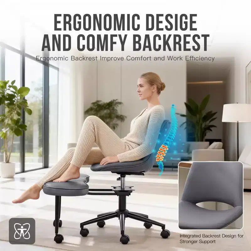 Sedia lounge a gambe incrociate ergonomica, supporto lombare alto, altezza regolabile, girevole a 360°, seduta incrociata, ruote, per meditazione, yoga, ADHD