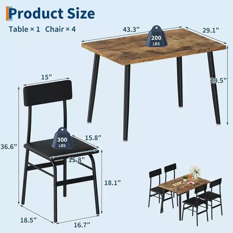 Set da Tavolo da Pranzo per 4, Set da Cucina da 5 Pezzi con 4 Sedie Imbottite, Ideale per Piccoli Spazi, Sala da Pranzo, Appartamento, Ristorante