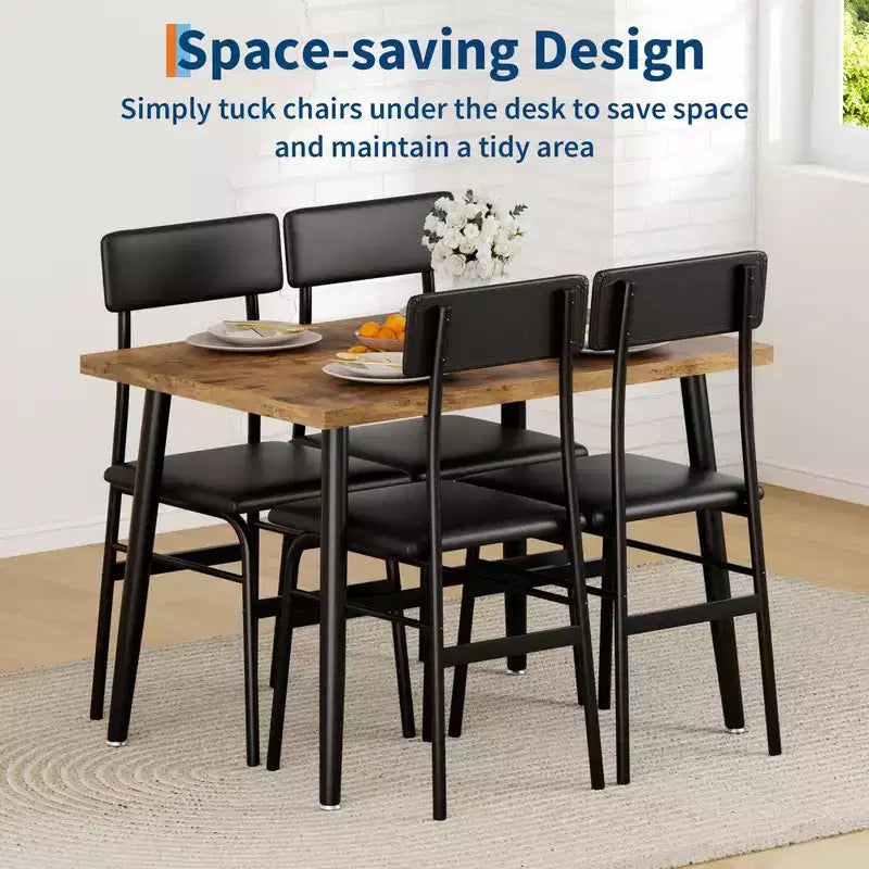 Set da Tavolo da Pranzo per 4, Set da Cucina da 5 Pezzi con 4 Sedie Imbottite, Ideale per Piccoli Spazi, Sala da Pranzo, Appartamento, Ristorante