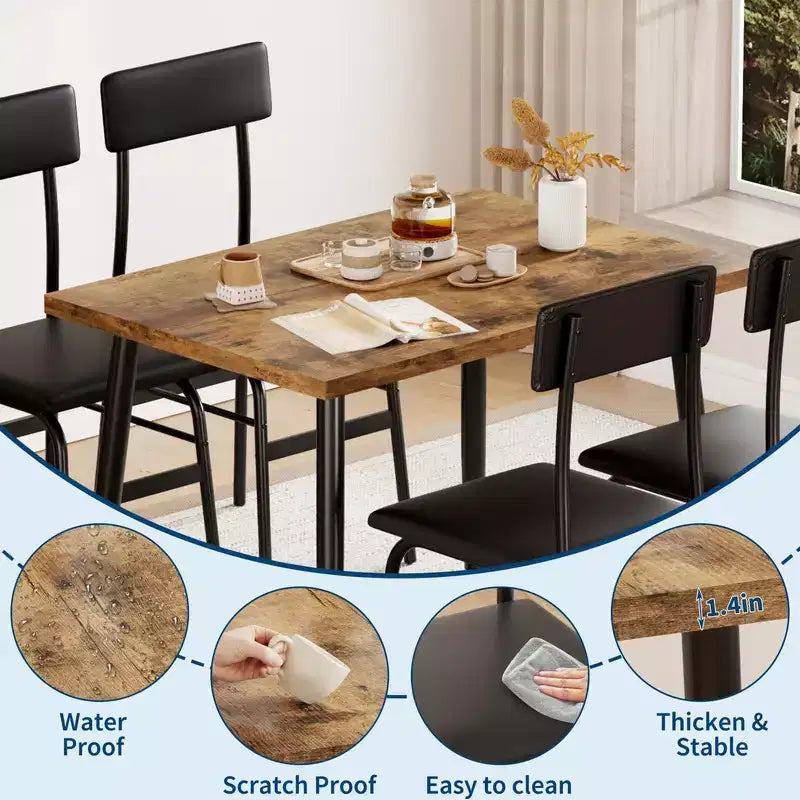 Set da Tavolo da Pranzo per 4, Set da Cucina da 5 Pezzi con 4 Sedie Imbottite, Ideale per Piccoli Spazi, Sala da Pranzo, Appartamento, Ristorante
