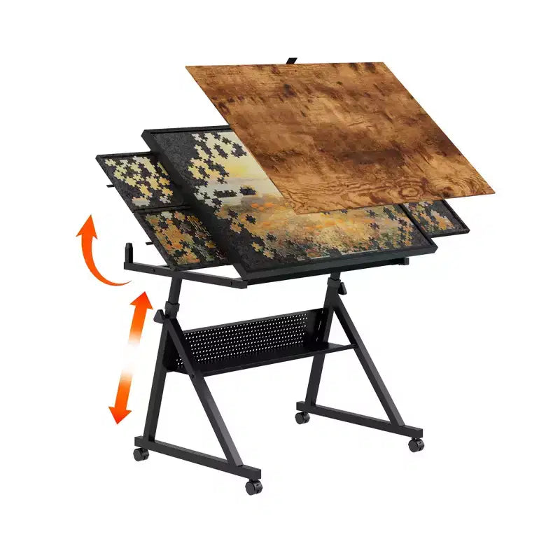 Tavolo da tavolo per puzzle in metallo e legno moderno con 4 vassoi