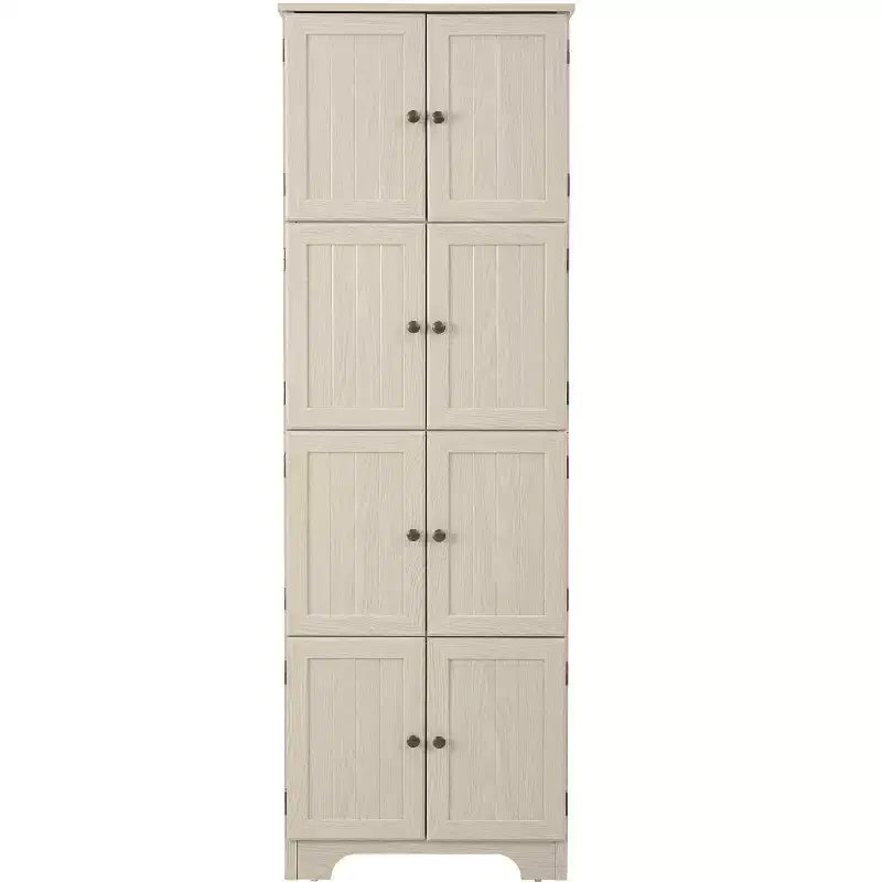 Credenza alta con 8 ante, dispensa da cucina in legno alta 183 cm con 4 ripiani, libreria a 4 livelli autoportante