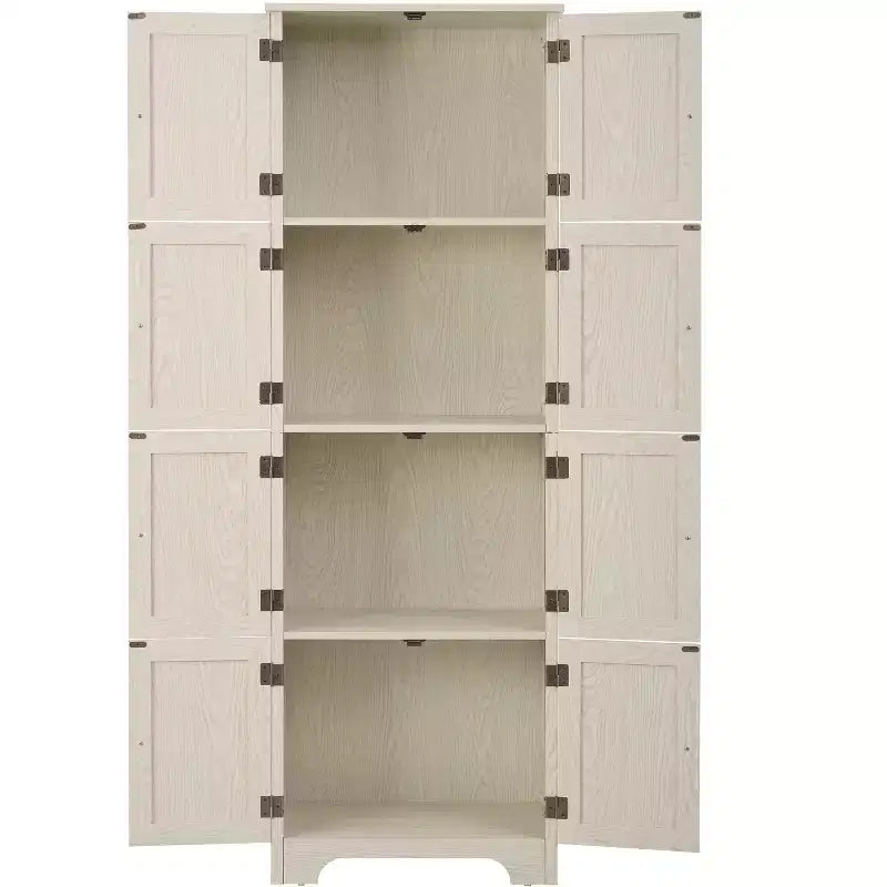 Credenza alta con 8 ante, dispensa da cucina in legno alta 183 cm con 4 ripiani, libreria a 4 livelli autoportante