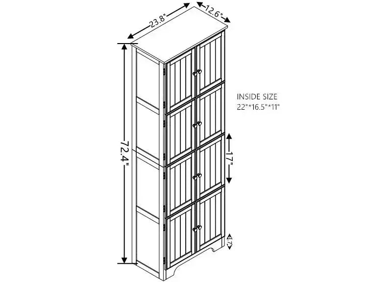 Credenza alta con 8 ante, dispensa da cucina in legno alta 183 cm con 4 ripiani, libreria a 4 livelli autoportante