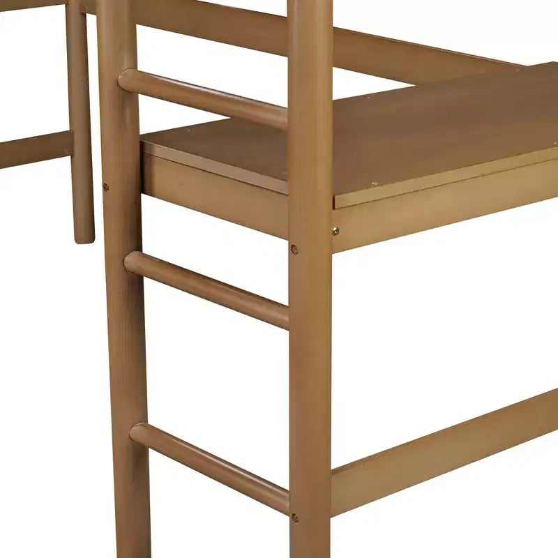 Letto a soppalco matrimoniale moderno in legno di gomma con scrivania e testiera imbottita in bouclé