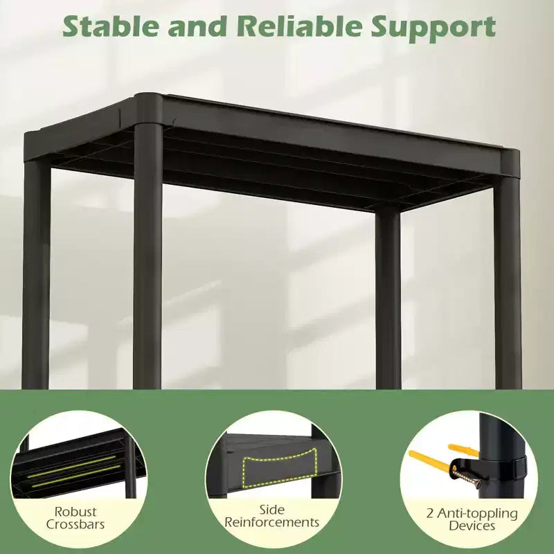 1/2 pz Scaffali Portatutto a 3/4/5 Ripiani in Plastica Robusta, Scaffale Organizzatore Multiuso per Dispensa Nero