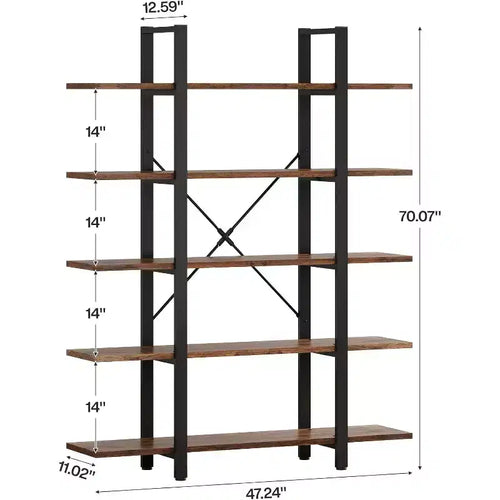 Libreria a 5 Ripiani, Scaffale Industriale, Scaffale Alto Vintage, 178 A x 28 P x 119 L cm, per Camera da Letto, Soggiorno, Ufficio, Marrone Rustico