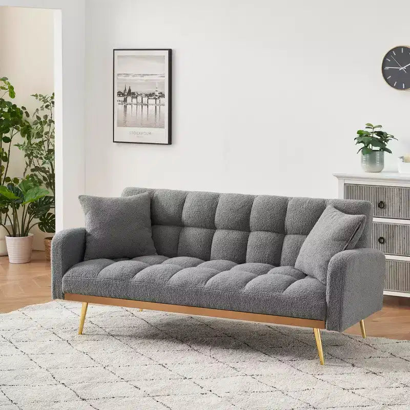 Divano letto moderno in legno con orsetto e schienale regolabile, modello 69