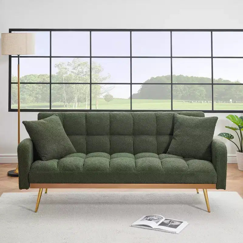 Divano letto moderno in legno con orsetto e schienale regolabile, modello 69