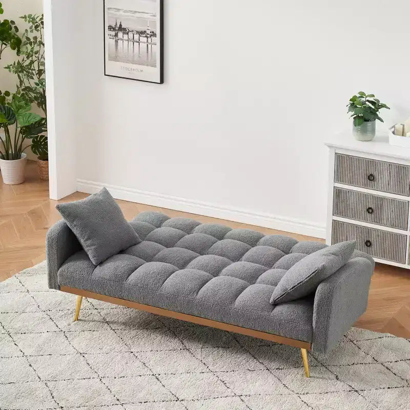 Divano letto moderno in legno con orsetto e schienale regolabile, modello 69