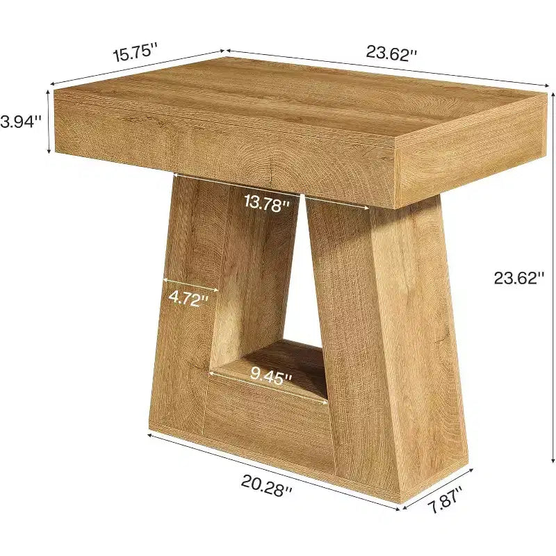 Set di 2 tavolini moderni da 60 cm, tavolino stretto a 2 ripiani in legno con base a trapezio per soggiorno, camera da letto, colore legno naturale