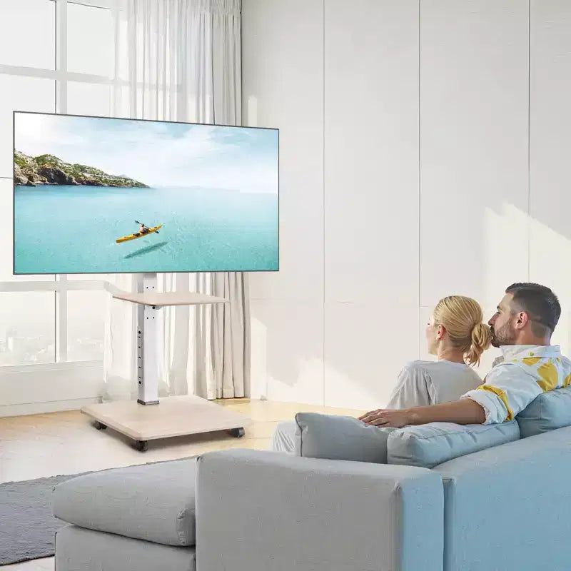 Carrello TV per TV da 32 a 70 pollici con supporto girevole regolabile in altezza e vassoio per dispositivi multimediali