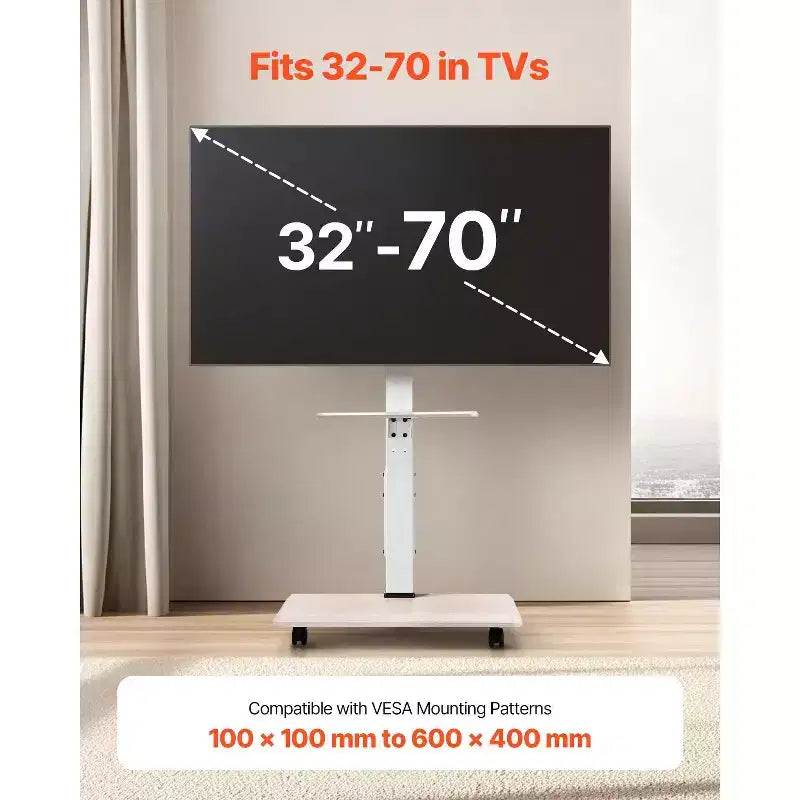 Carrello TV per TV da 32 a 70 pollici con supporto girevole regolabile in altezza e vassoio per dispositivi multimediali