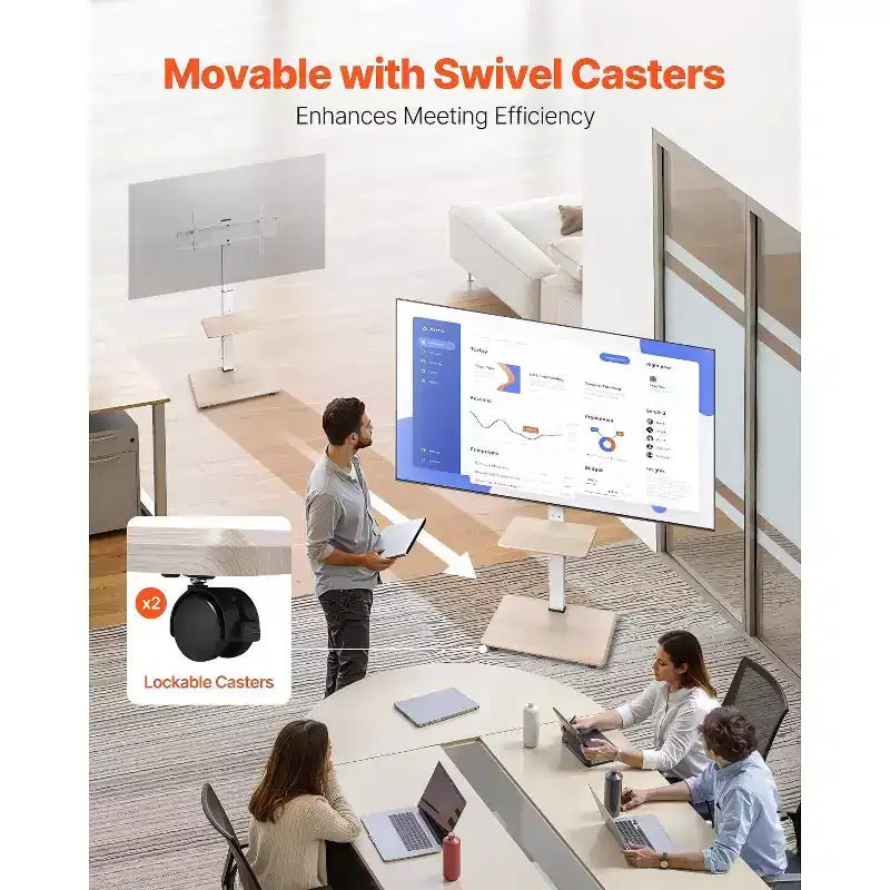 Carrello TV per TV da 32 a 70 pollici con supporto girevole regolabile in altezza e vassoio per dispositivi multimediali