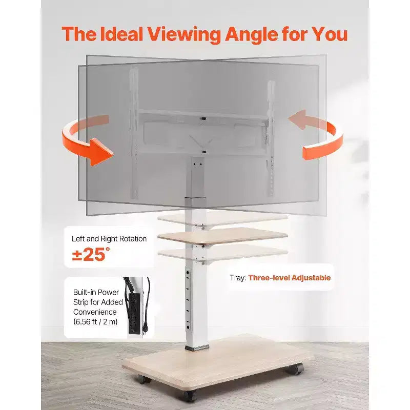 Carrello TV per TV da 32 a 70 pollici con supporto girevole regolabile in altezza e vassoio per dispositivi multimediali