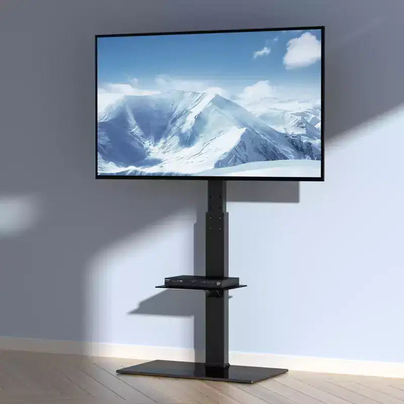 Supporto TV da pavimento girevole regolabile per TV da 32-85 pollici con base in vetro temperato - Nero