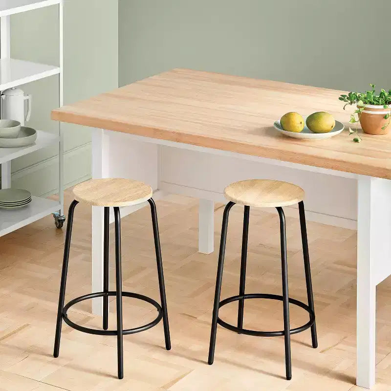 Set di 2 sgabelli da bar senza schienale altezza bancone con base in legno e metallo, 61 cm, colore naturale - Room Essentials™