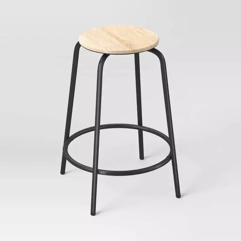 Set di 2 sgabelli da bar senza schienale altezza bancone con base in legno e metallo, 61 cm, colore naturale - Room Essentials™